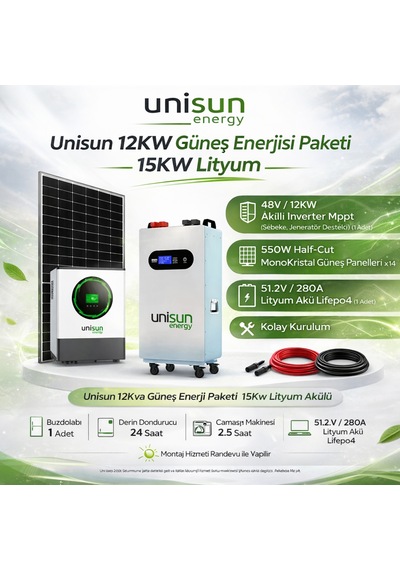 Unisun 12kw Güneş Enerjisi Paketi 15kw Lityum