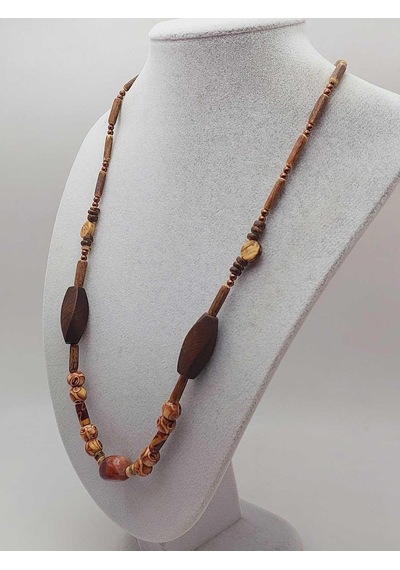 Yasamtohumu Ahşap & Jasper Tasarım Unisex Otantik Kolye 56098 Çok REnkli Çok Renkli