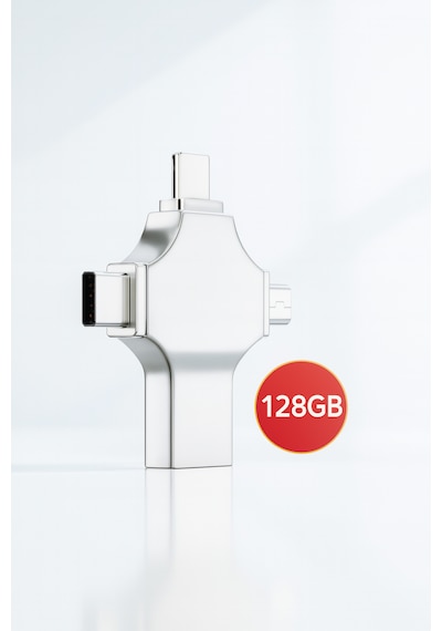 Üsküdar İletişim 128gb 4-in-1 Flashdevicehd Çoklu Girişli Otg Flash Bellek Lightning + Type-c + Usb + Microusb 128 Gb