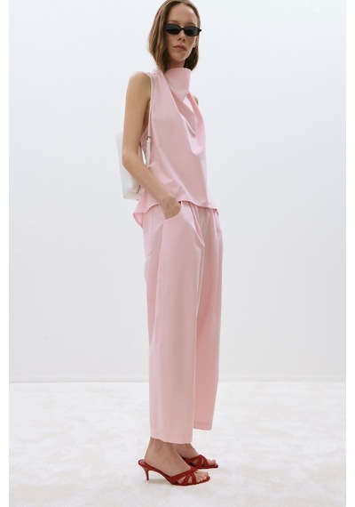 Suud Collection Pembe Marty Halter Yaka Poplin Bluz
