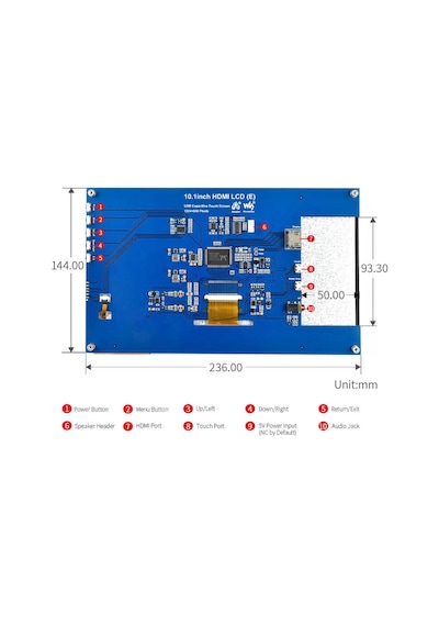 Raspberry Pi - Jetson Nano - Pc İçin 10.1inç Kapasitif Dokunmatik Lcd E Ekran Modülü - 1024 600 Piksel Hdmı - Ips Tam Lamine Ekran