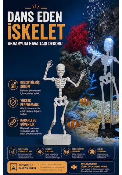 3d Baskı Dans Eden İskelet Akvaryum Hava Taşı Dekoru Hareketli Oksijen Taşı Akvaryum Aksesuarı Ne