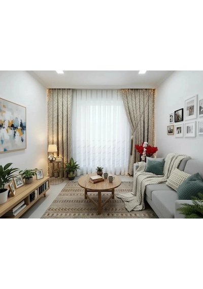 Nivemeshome Ahu 1-0049p Yarı Desenli 1/3 Pileli Tül Perde Apm Ekru
