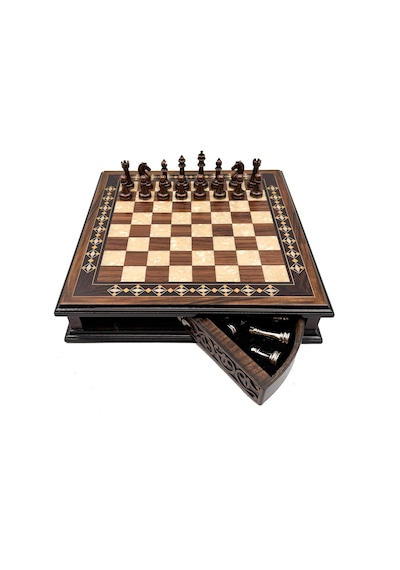 Özel - 396 - Tasarım El İşi Yuvarlak Satranç Tahtası Ve Metal Satranç Taşları Mcyv28 - Bakır-gümüş, - Muratech - Kahve Ta