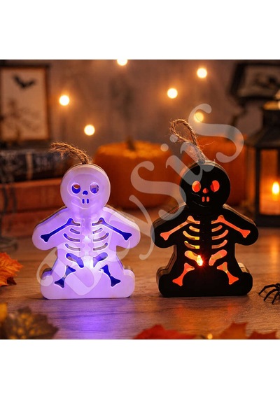 Halloween Işıklı Masa Süsü İskelet Çift Taraflı Siyah Beyaz Tüm Yaşlar