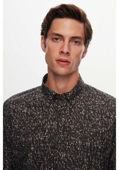 Twn Slim Fit Haki Baskılı Gömlek 3ec0221212591 Haki