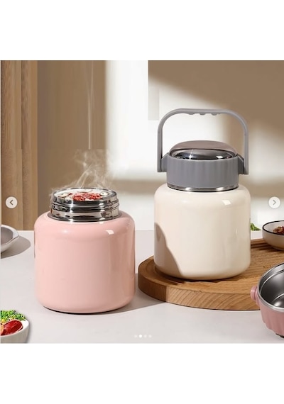 Çelik Mama Termosu Sıcak Veya Soğuk Yiyecekler İçin Öğle Yemeği Termosu 900 Ml - Pembe Pembe