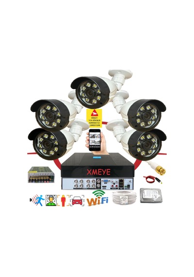 5 Li Araç İnsan Yüz Tanımalı Hareket Algılayan 5 Mp Lens 8 Warm Led Gece Renkli Kamera Seti 2308w