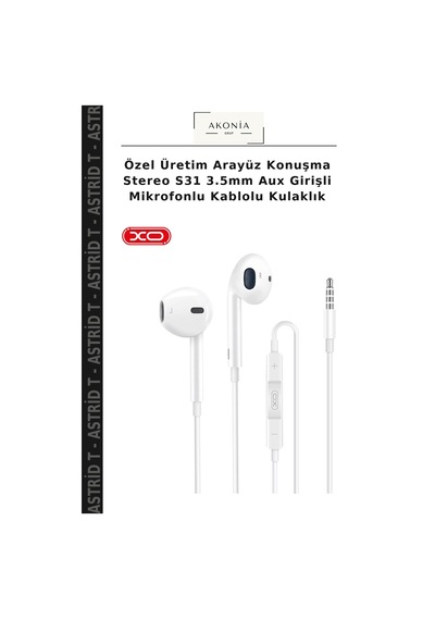 Özel Üretim Arayüz Konuşma Stereo S31 3.5mm Aux Girişli Mikrofonlu Kablolu Kulaklık