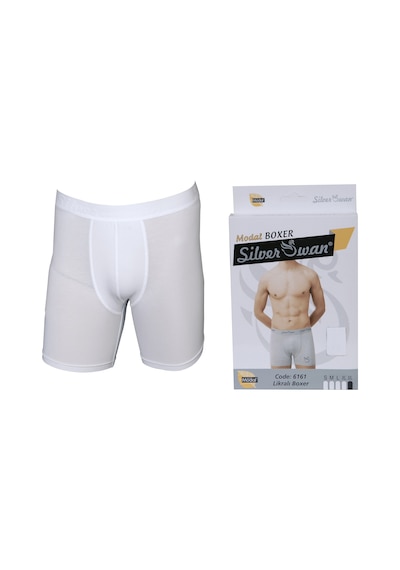 Silver Swan Modal Kumaş Beyaz Lüx Kutulu Boxer Ekonomik Paket 3'Lü Beyaz