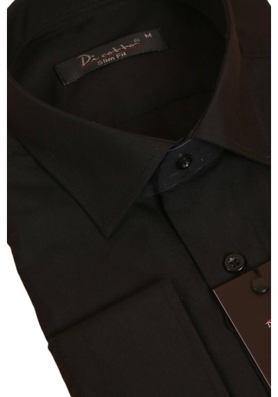 Dicotto Siyah Dar Kesim Slim Fit Uzun Kol Düz Renk Erkek Gömlek - 151-20 001