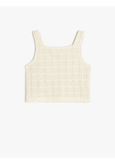 Koton Askılı Örgü Detaylı Kare Yaka Crop Atlet Bej 5skg30045ak Ekru