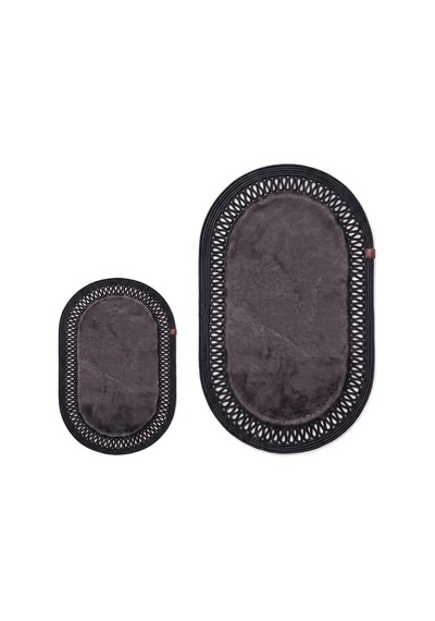 Banyo Paspası Takımı 60x100+40x60 Cm İç Trikot Antrasit Gri & Siyah