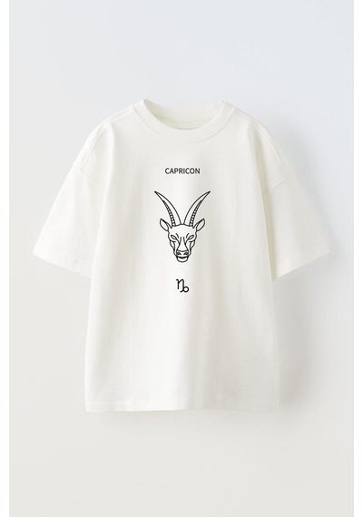 Thewert Unisex Oglak Burcu Tasarım Baskılı Pamuk Beyaz Oversize T-shirt