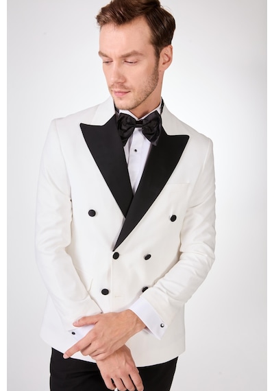 Dufy Ekru Erkek Slim Fit Düz Sivri Yaka Smokin Takım - 92441 Ekru