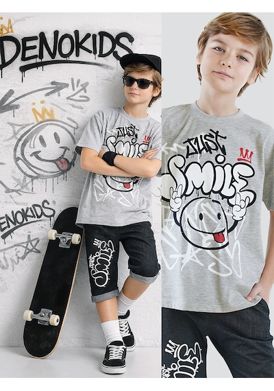 Just Smile Erkek Çocuk T-shirt Kapri Şort Takım