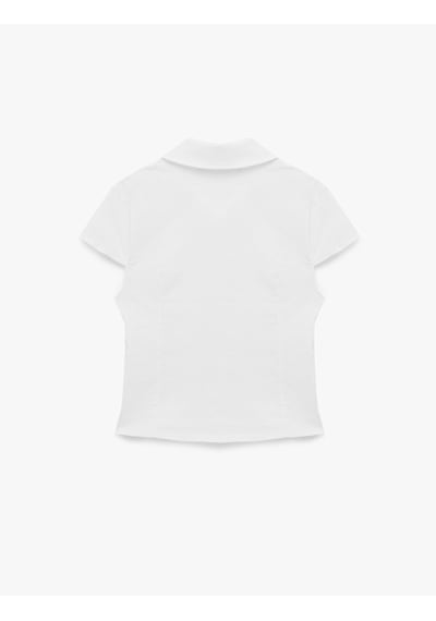 Koton Kısa Kollu Klasik Yaka Fermuarlı Slim Fit Crop Korse Bluz Beyaz 7wal60048ıw