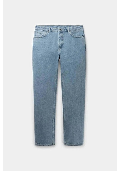 Daily Paper Kibo Jeans: Orta Mavi Renkli, Düz Paçalı Ve %100 Pamuklu Şık Pantolon Açık Mavi
