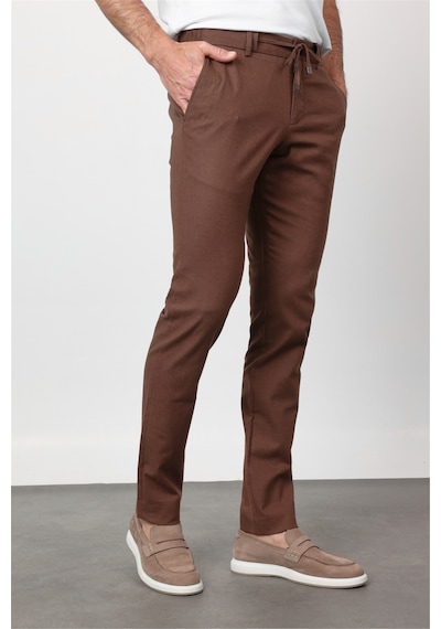 İmza Kahverengi Yan Cep Keten Slim Fit Keten Karışımlı Jogger Pantolon 1003260169