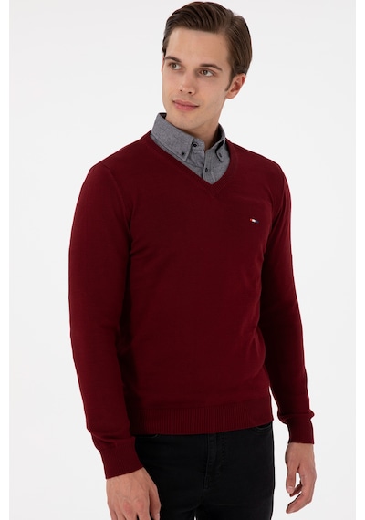 U.S. Polo Assn. Erkek Slim Fit V Yaka Bordo Basic Kazak 50298283-VR014