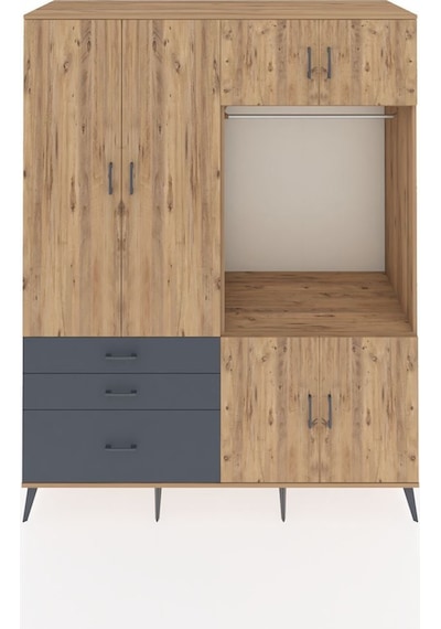 Kronos Gardrop 7 Raflı 3 Çekmeceli Tek Askılı 176x59x221 Çam-çam/antrasit Çam/antrasit Kronos Gardrop 7 Raflı 3 Çekmeceli Tek Askılı 176x59x221 Çam-çam/antrasit Çam/antrasit