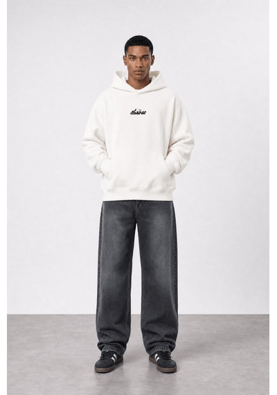 Respire Erkek Sonar Nakışlı Oversize Hoodie Ekru