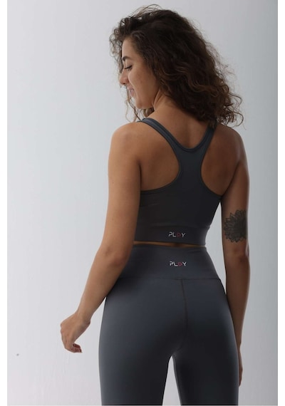 Playsportswear Polyester Gri Normal Bel Fitted Basic Sporcu Tayt Gri
