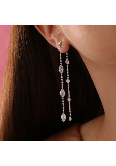 Queen Silver Jewelry 925 Ayar Gümüş Mekik Ve Yuvarlak Zirkon Taşlı Küpe Altın