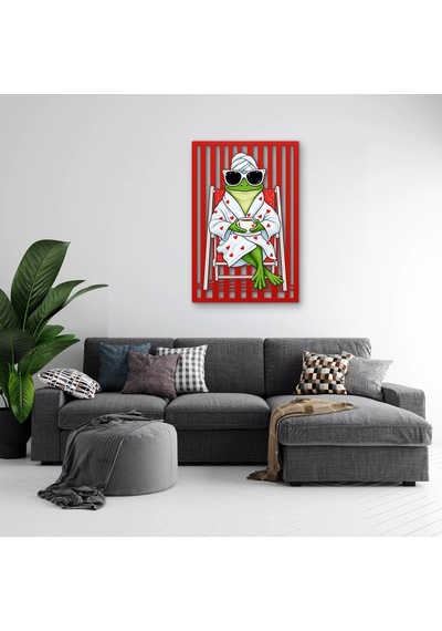 Bornozlu Keyifçi Kurbağa Metal Tablo 43x65 Cm Çok Renkli