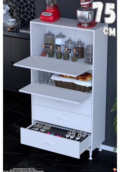 More 75 Cm Çok Amaçlı Organizer Mutfak Kiler Banyo 2 Kapaklı 3 Çekmeceli Mutfak Dolabı 75x150x32 Cm Beyaz More 75 Cm Çok Amaçlı Organizer Mutfak Kiler Banyo 2 Kapaklı 3 Çekmeceli Mutfak Dolabı 75x150x32 Cm Beyaz