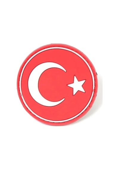 Yuvarlak Türk Bayrağı Peç Arma Siyah