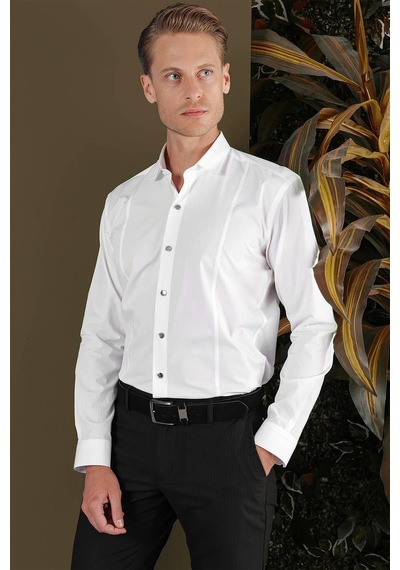 Efor Gk 700 Slim Fit Beyaz Klasik Gömlek Beyaz