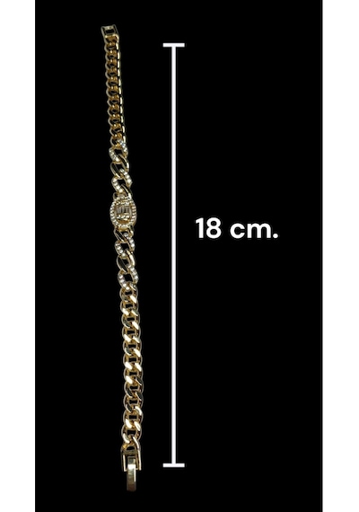 Modern Gurmet Tasarım Zirkon Taşlı Altın Kaplama Bileklik 18 Cm Gold