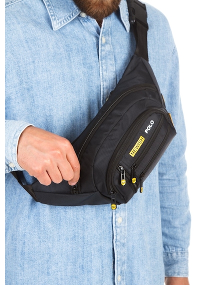 Newish Polo Erkek Usb Kulaklık Çıkışlı Crossbody Çapraz Göğüs Omuz Ve Bel Çantası New328 Siyah - Sarı