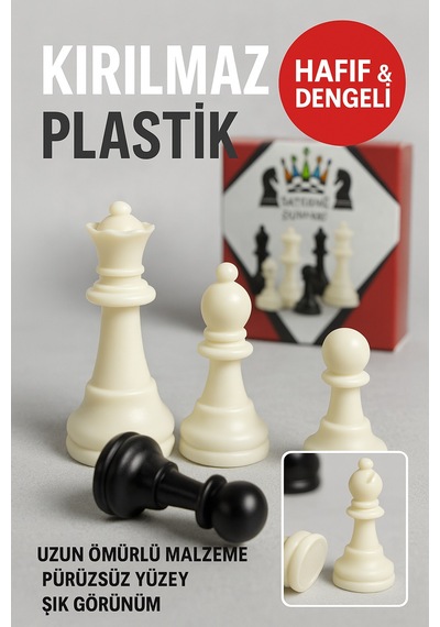 Satranç Dünyası 32 Parça Plastik Satranç Taşı Seti Dayanıklı, 65 Mm Şah Boyu, Tam Takım