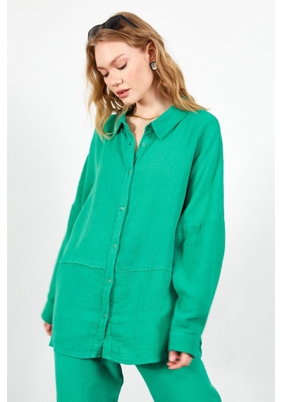Manche Müslin Uzun Yıkamalı Oversize Rahat Kalıp Parçalı Kadın Düz Basic Gömlek Benetton Mks166905-01 Manche Müslin Uzun Yıkamalı Oversize Rahat Kalıp Parçalı Kadın Düz Basic Gömlek Benetton Mks166905-01