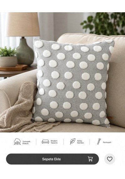 Bubble Punch Dekoratif Kırlent Kılıfı 43x43 Cm Dokulu Ponponlu Bohem Modern Koltuk Yastık Kılıfı Salon Oturma Odası Dekoru Gri