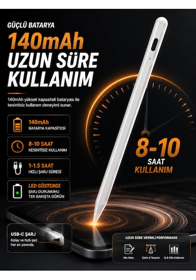 140mah İpad Tablet Akıllı Stylus Kalem Apple iOS Android Uyumlu Altın Kaplanmış Bakır Uç Hassas
