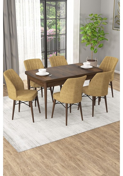 Arel Barok Desen 80x132 Açılabilir Mdf Masa Yemek Odası Takımı, Mutfak Takımı 6 Adet Sandalye Barok Masa - 6 Cappuccino - Ceviz Ayak Arel Barok Desen 80x132 Açılabilir Mdf Masa Yemek Odası Takımı, Mutfak Takımı 6 Adet Sandalye Barok Masa - 6 Cappuccino - Ceviz Ayak