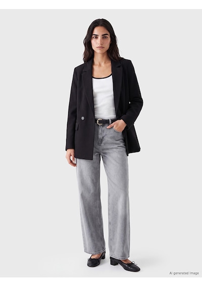 Lcw Vision Siyah Kruvaze Yaka Kadın Blazer Ceket