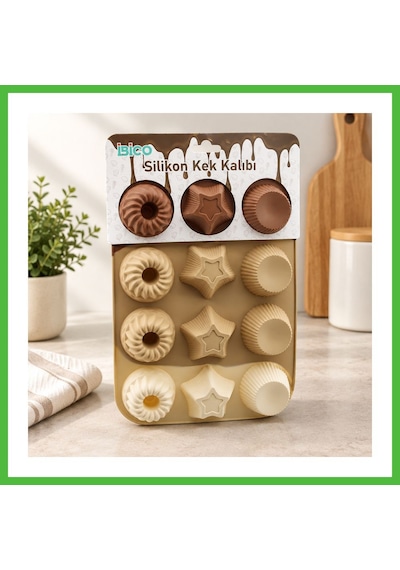 Vaveni Silikon Muffin Kek Kalıbı Desenli Arz Çok Renkli