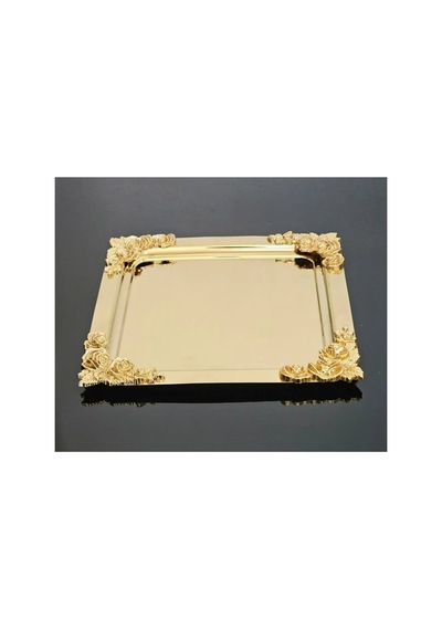 Komple Gold Detaylı 18/10 Çelik Kahve Sunum Tepsisi 6 Adet Altın