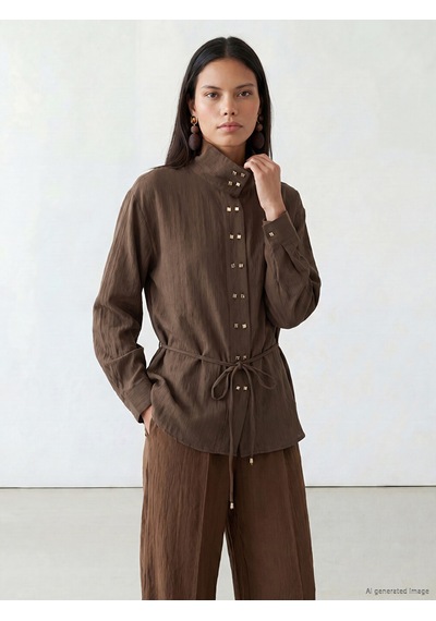 Lcw Modest Kahverengi Beli Kuşaklı Modal Karışımlı Kadın Gömlek