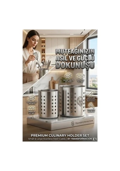 Inox Paslanmaz Çelik 2 Li Kaşıklık Seti - 1mm Ultra Dayanıklı Tezgah Üstü Organizer 723142 Elk-ıegrs Çok Renkli