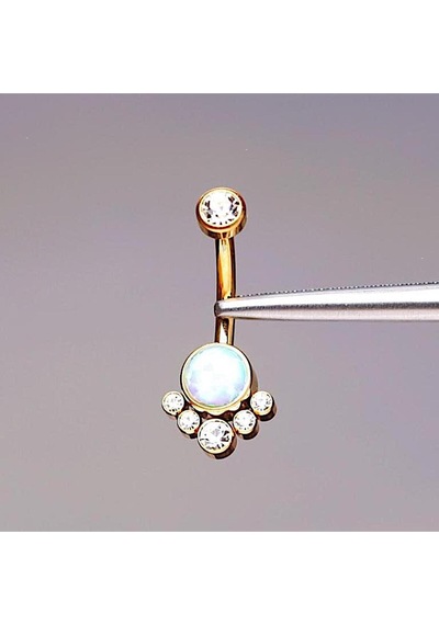 Opal Taşlı Ultraliğht 10 Mm Titanyum Göbek Piercingi Açık Sarı