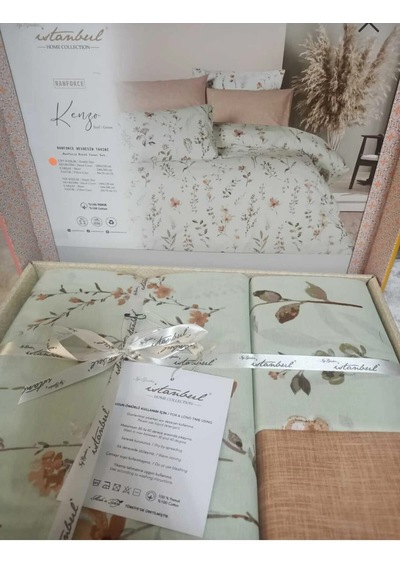 % 100 Pamuk Lüks Ranforce Çift Kişilik Nevresim Takımı Nefes Alır Terletmez 200 X 220 Cm 4 Parça Yeşil