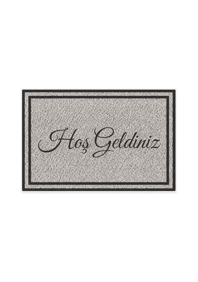 Kartela Halı Hoş Geldiniz Yazılı Çift Çerçeveli Kapı Paspası Antrasit Kaymaz Kauçuk Taban 40x60 Cm