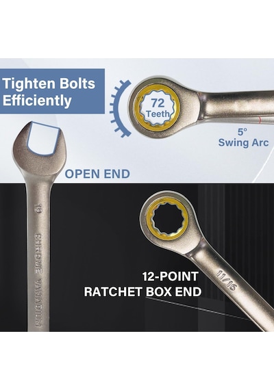 Professional 7 Parça Cırcırlı Kombine Açık Anahtar Seti 72 Diş Ratchet Anahtar Takımı 8-10-12-13-14-17-1