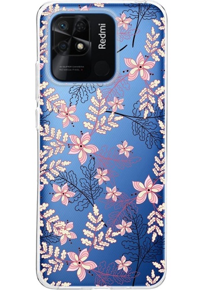 Redmi 10c Kapak Floral Kırmızı Tasarımlı Şeffaf Kılıf