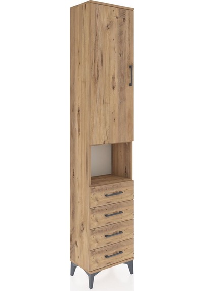 Arges Dolap 4 Raflı 4 Çekmeceli Tek Kapaklı 44x30x221 Çam-çam Atlas Çam